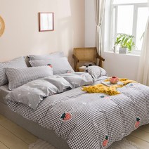 베겟잎 플라워 순면 체크 감성 딸기 과일 사계절 침대 베개 시트 이불 커버 패드 교체
