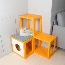 큐빅스 멀티 고양이 놀이터 변형 가능한 미니 캣타워, 블랙, 아이보리