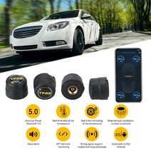 TPMS 자동차 타이어 압력 센서 블루투스 4.0 5.0 방수 외부 알람 타이어 압력 센서 범용 Android iOS BLE