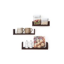 StorageWorks 월선반 오픈랙 3개 세트 벽걸이 MDF 심재 나사 포함 벽에 붙이는 선반 석고 보드 벽 목벽 양용 장식장 오픈 선반 수납 선반 인테리어 세련 DIY 거실 주방 욕실 브라운