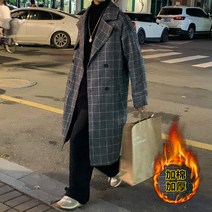 남자체크코트 남자반코트 남자브라운코트 2XL