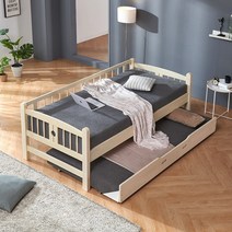 분리형 이층침대 전문 유니드퍼니처 줄리엣 원목 슬라이딩 이단침대 서랍형 2단침대 (아이보리워시), 단면매트(상단)+단면매트(하단)