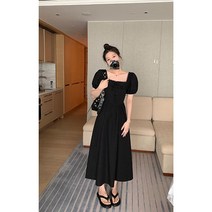 킹엄 체크스퀘어넥 퍼프소매 원피스 제주여행원피스