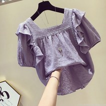 라오농 여름 여성 오버핏 블라우스 프릴러플 퍼프소매 반팔티 +KUU05X