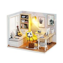 Spilay 목재 가구가 포함된 스필레이 DIY 인형 하우스 미니어처 &LED가 일본 스타일 가정용 공예 모형 미니 키트 성인 청 선물 1:24 3D 창의 (QT007)
