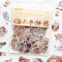 귀여운 캐릭터 변신소녀 100p 예쁜 애니 스티커팩, 잎과꽃