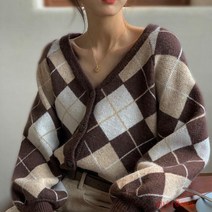 빈티지 짧은 니트 카디건 재킷 스웨터 여성 가을/겨울을위한 두꺼운 V-Neck 느슨한 재킷