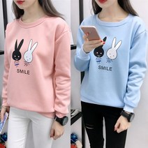 와이제이 국내 당일 발송 데일리 기모 맨투맨 2컬러 토끼프린팅 라운드 여성맨투맨 라운드티 YJK062