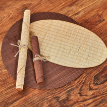 [티이야기 밤부 티매트] 우드 식탁 테이블 꾸미기 원목 깔개 유리대용, 타원형 베이지 (35x20)