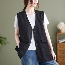 큰언니 빅사이즈 여성 린넨 카고 조끼