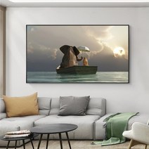 HAENGBUK 코끼리와 바다 풍경 대형 보석십자수 DIY 벽장식 인테리어 소품, 하나, 160x80cm