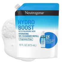 뉴트로지나 Neutrogena Hydro Boost 무향 하이드레이팅 젤 페이셜 클렌저 히알루론산 데일리 포밍 페이스 워시 메이크업 리무버 부드러운 논코메도제닉 리필 파우치 473