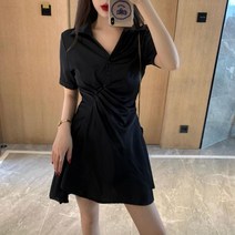 예쁜 허리 주름 라인 포인트 여리핏 여성 시크 블랙 원피스