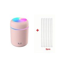 책상용가습기 소형 초음파 무중력 휴대용 샤오미 300ml 전기 가습기 아로마 오일 디퓨저 USB 쿨 미스트 분무기 다채로운 밤 빛으로, [06] Pink and 5 Filters