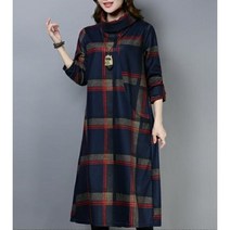 [환타지아] 여성 겨울 간절기 터틀넥 기모 큰 체크 이지 원피스 _ 2108EA