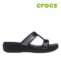 크록스 여성 샌들 39- 207144-001 Womens Crocs Monterey Metallic Slip-On Wedge Black
