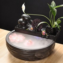 미니 실내 분수대 자연 친환경 천연 가습기 집안습도높이기 건조할때 폭포 개업 선물, 물레방아 블랙 안개 L