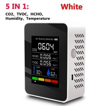 공기질 먼지 측정기 미세먼지 다기능 5in 1/6 in 1 CO2 미터 디지털 온도 습도 측정기 이산화탄소 TVOC HCHO 감지기 대기 질 모니터, 02 Type2 5 in 1 White