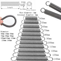 5pcs 와이어 직경 1.0mm 오픈 후크 인장 스프링 풀백 스프링 코일 확장 스프링 드래프트 스프링 외부 직경 5mm 길이 40-140mm, 90mm