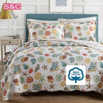 스프레드 미국식 순면 퀄팅 침대덮개 쓰리피스 더블 시원한여름이불 .식전 면두께 침대커버, 생강 그림 꽃 종류 9904 # + 침대 덮개 230x250cm + 2 개의 베갯잇