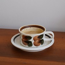 아라비아핀란드 과일 세라믹 빈티지 커피잔 찻잔세트, 약간 갈색 아네모네 커피 컵과 접시 세트