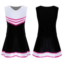 치어리딩 응원도구 응원수술 치어리딩복 성가대가운 응원복 키즈 소녀 치어 리더 유니폼 스포츠 댄스 복장 민소매 V 넥 라인 스트라이프 패치 워크 자르기 탑 신축성 허리 밴드 스커트, [03] Black, [01] 6