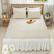 아토앤알로 시어서커 깅엄체크 여름 침대패드, 올리브그린