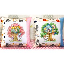 더스티치 십자수 쿠션 패키지 DIY 만들기 세트 캐릭터, 쥬파크쿠션-하늘