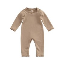 강아지 점프 슈트 Ma & -0-18M 점프수트 여아용 단색 롬퍼 긴 소매 가을 의류, 02 카키색_02 6-12Months