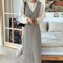 뷔스티에 투웨이 민소매 헤링본 앞트임 롱 원피스 빅사이즈 77 88 99