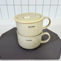 유니드언 전자레인지 도자기 계란찜 라면 용기 뚜껑 세트, 머그형(800ml), 크림, 1개
