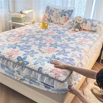 융단 면 침대 싱글 레이스 겨울 두꺼운 커버 매트리스, 찬란한 꽃, 레이스 베갯잇 두 개.