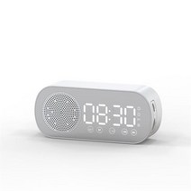 LED 미러 디지털 알람 시계 라디오 FM 대형 디스플레이 조용한 무선 블루투스 스피커 침실 방 사무실 선물, [02] White