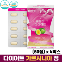 가르시니아다이어트 정 슬림핏 다이어트 가르시니아 캄보지아 추출물 식약청인증 체지방감소, 60정, 4박스