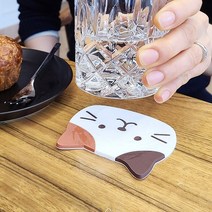 [KT알파쇼핑]러블리 고양이 페이스 PVC 코스터 컵받침대, 브라운