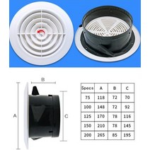 배기휀 환기팬 냄새제거 라운드 에어 벤트 루버 그릴 커버 아웃렛 조절 식 배기 덕트 환기 75/100/125/150m, 02 100mm