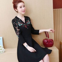 가바바 여성 빅사이즈 원피스 5XL까지 컬러풀 꽃자수 포인트 브이넥 쉬폰 데일리 미니원피스 G26965