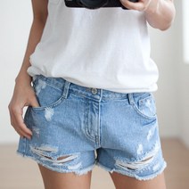 여성 연청 빈티지 미시 스판 여름 헤짐 3부 청반바지 청바지 청팬츠_924