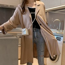 여성 린넨 롱자켓 로브 디자인 간절기 베이지 자켓