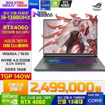 [2023년 최신모델 18인치] i9 13세대 / RTX4060 / TGP 140W / 240Hz / 16GB / 512GB 게이밍노트북 ASUS ROG G814JV-N6024, 이클립스 그레이, 코어i9 13세대, FreeDOS