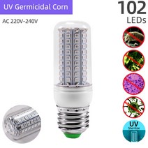 자외선살균기 방역소독기 자외선소독기 KPS E27 LED 전구 UVC 살균 uv 오존 조명 램프 실내 소독 빛 옥수수, 08 UVC Lamp 220V 102LED