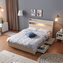 크렌시아 아너스 LED 일반서랍형 슈퍼싱글/퀸 침대프레임 (매트제외), 메이플