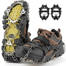 ROCKRAIN 아이스 클리트 크램폰 스노우 트랙션 19 스테인리스 스틸 스파이크 겨울 산책 하이킹 등반 낚시용, Black