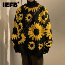 코디하기 좋은 니트 IEFB따뜻한 겨울 해바라기 스웨터 2023 라운드 넥 봄 대비 색상 캐주얼 한국 패션 남성 풀오버 느슨한 9A6718