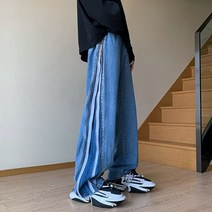 구제청바지 아메카지스타일 블랙 레드 더블지퍼 워싱 데님 남성 디자인감각 고가 긴바지 맥시 트렌드 4993561883