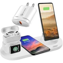무선 충전기 스탠드 6 in 1 For 아이폰 8 plus 11 12 pro max 충전 패드 애플 워치 에어팟 Pro 삼성 샤오미, 옵션-05.US플러그 White