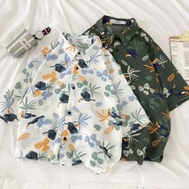 남여공용 비치 셔츠 루즈한 하와이안 반팔 셔츠