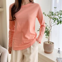 여자 라운드 이중넥 컬러 기본티 무지 심플 긴팔티