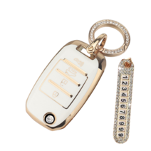 굿카굿즈 기아 K7 더뉴 쏘렌토 카니발 TPU 스마트 차키케이스 + 분실방지번호판, 기아 B타입/4버튼, 화이트 골드라인