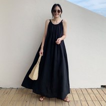 여름 린넨 끈나시 롱원피스 민소매 플리츠 맥시 끈원피스 빅사이즈
